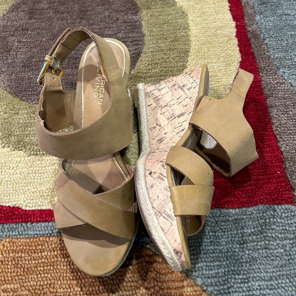 American Living Adrina High Heels Cork Wedges Sandals Beige Women’s Size 8